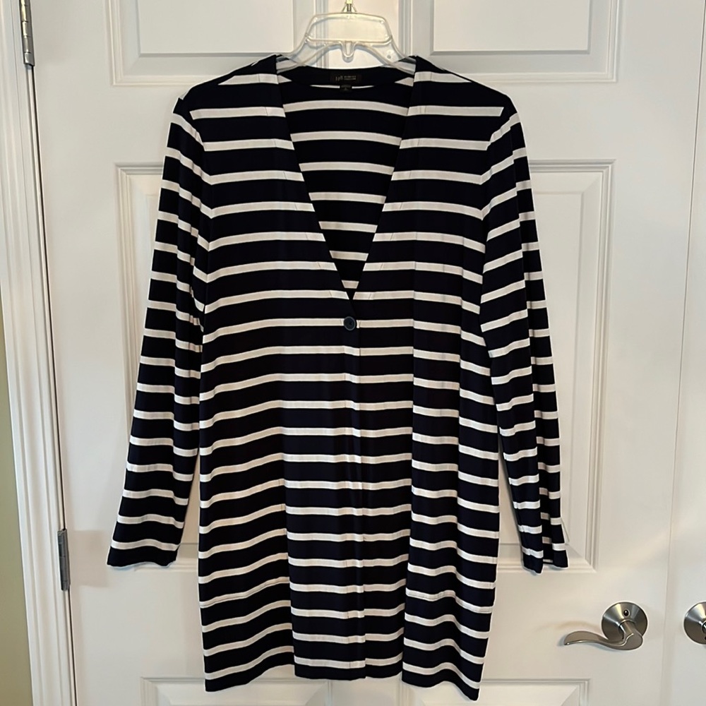 JJill Navy and White Striped Cardigan